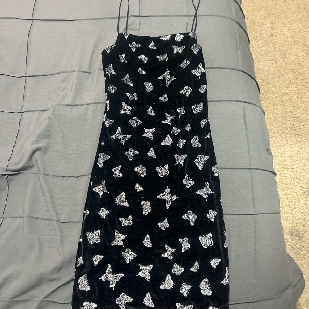 Motel Rocks Black and White Butterfly Midi Dress